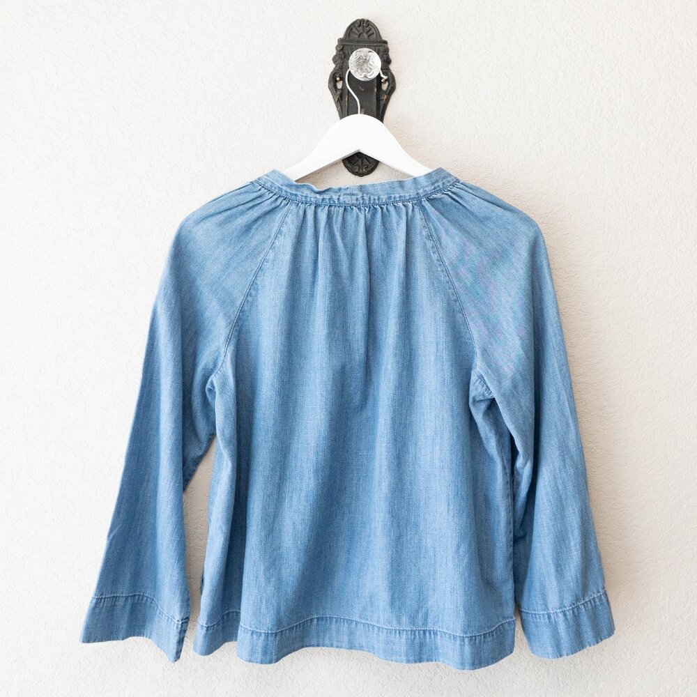 Madewell Chambray Top XS Blue Cotton Lyocell Tie Neck Boho Lightweight Blouse - Picture 8 of 12